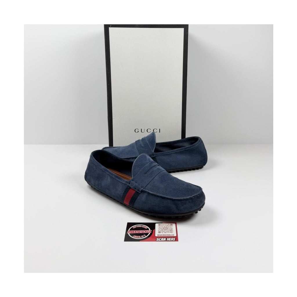 Size 9US - Gucci Blue Suede Web Accent Loafers