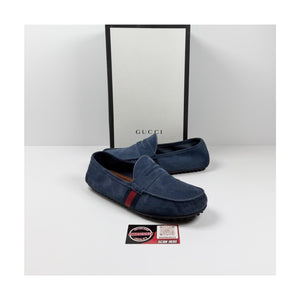 Size 9US - Gucci Blue Suede Web Accent Loafers