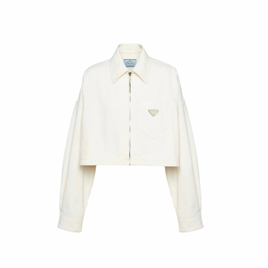 Size 42/US size 6 (L) Prada Cropped Denim Blouson Jacket NEW