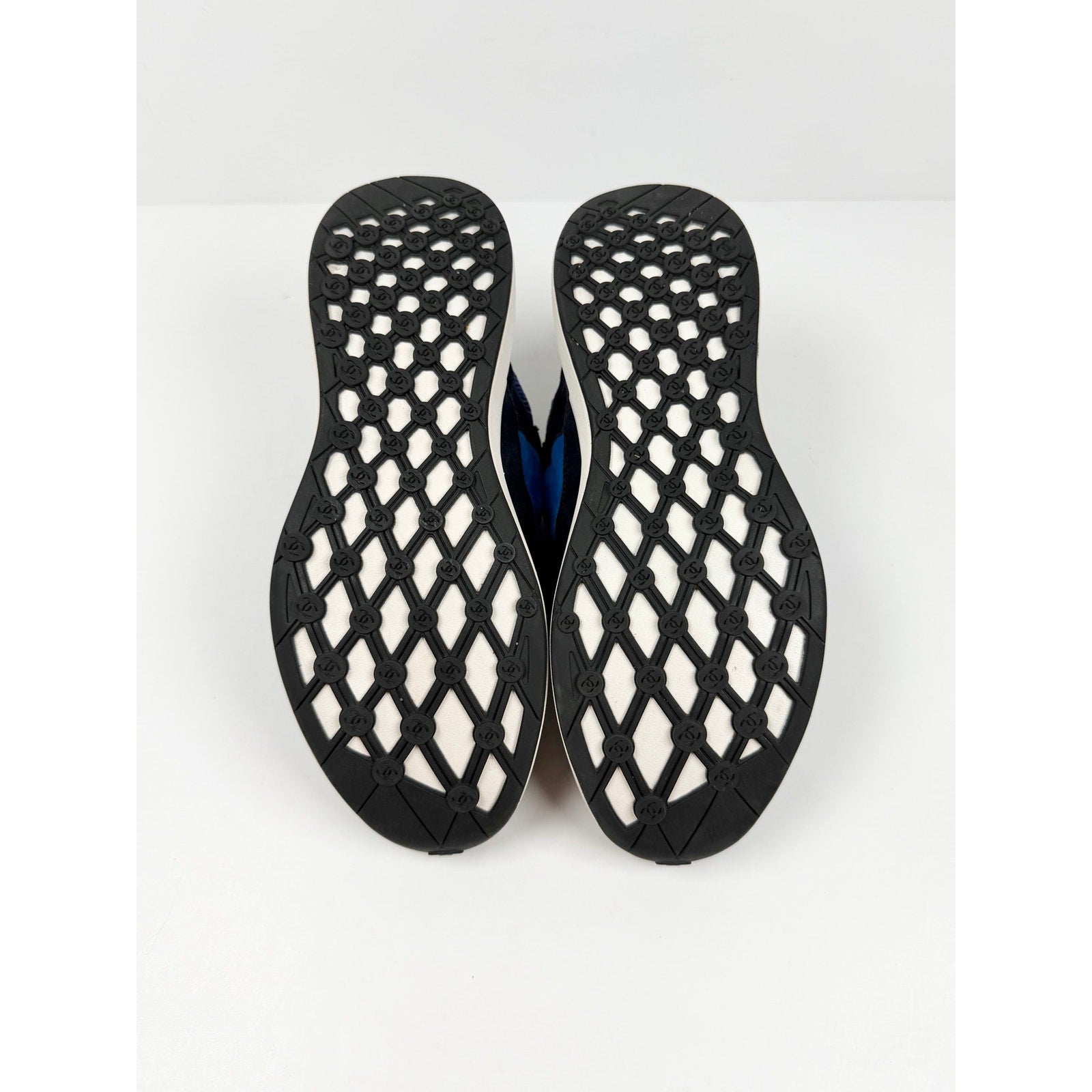 Size 7.5 Women - Chanel CC Logo Blue Suede Trainers