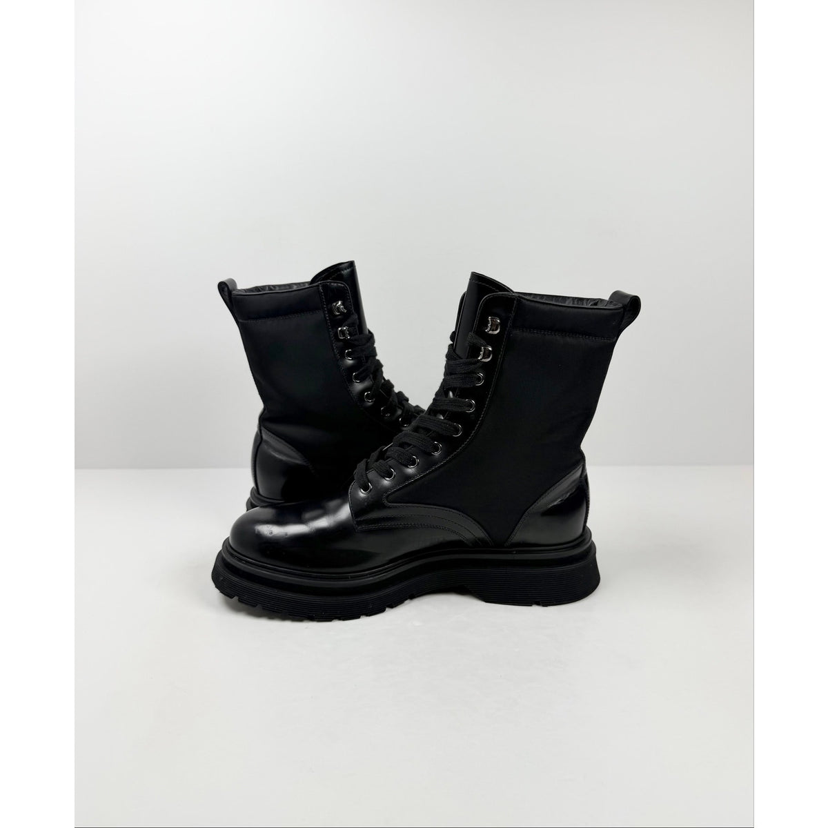 Size 7UK/8US - Prada Nylon Leather Combat Boots