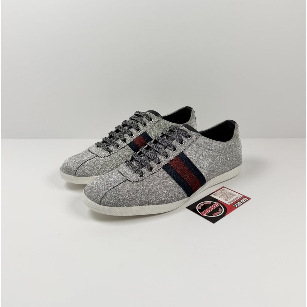 Size 8.5US - Gucci Bambi Web Silver Glitter Stud Sneakers