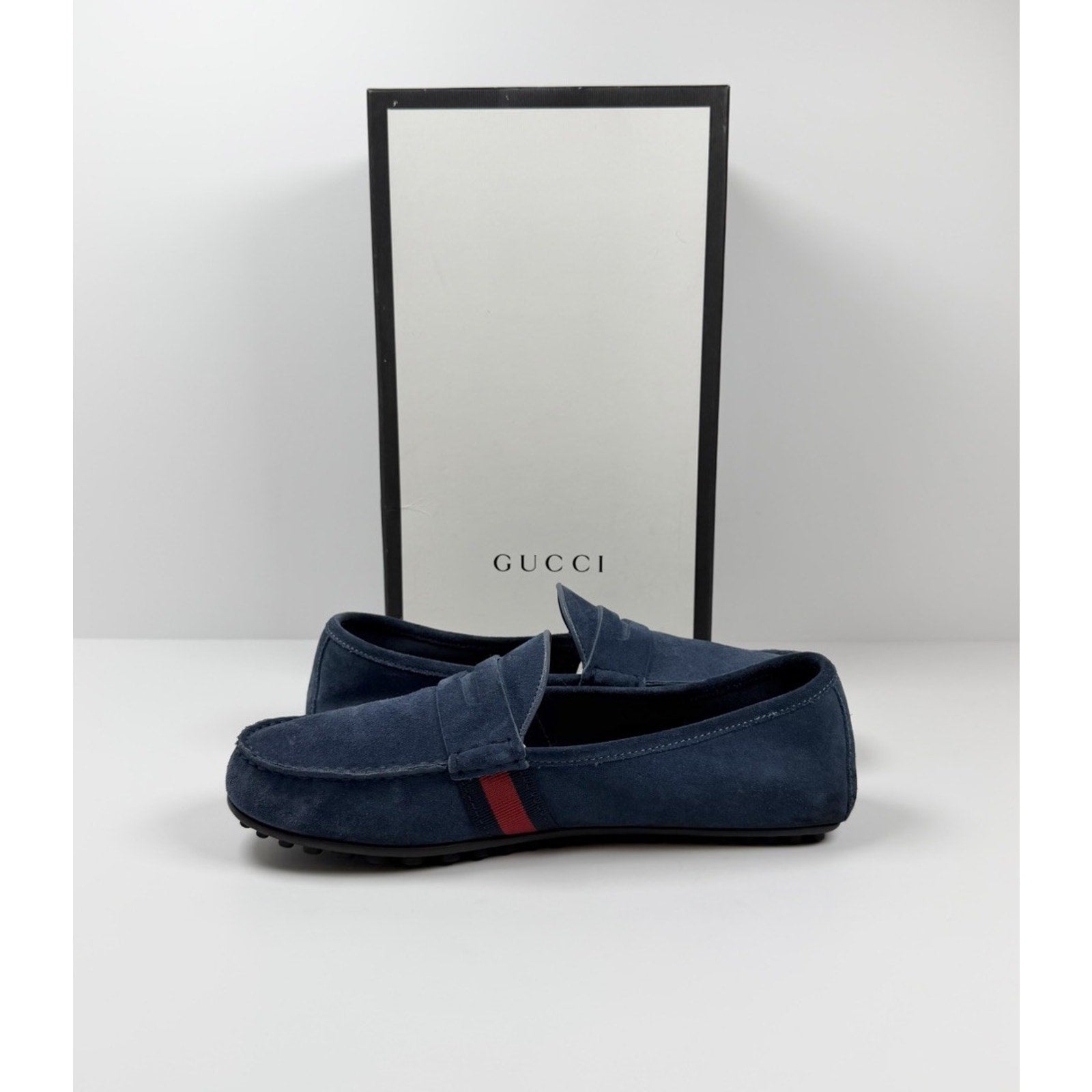 Size 9US - Gucci Blue Suede Web Accent Loafers