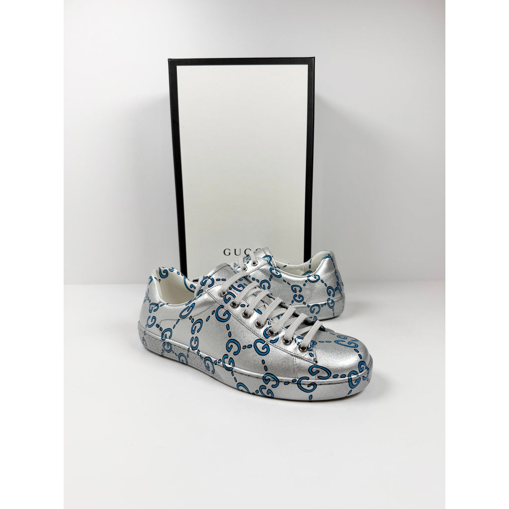 Size 8US - Gucci Ace GG Metallic Silver NEW