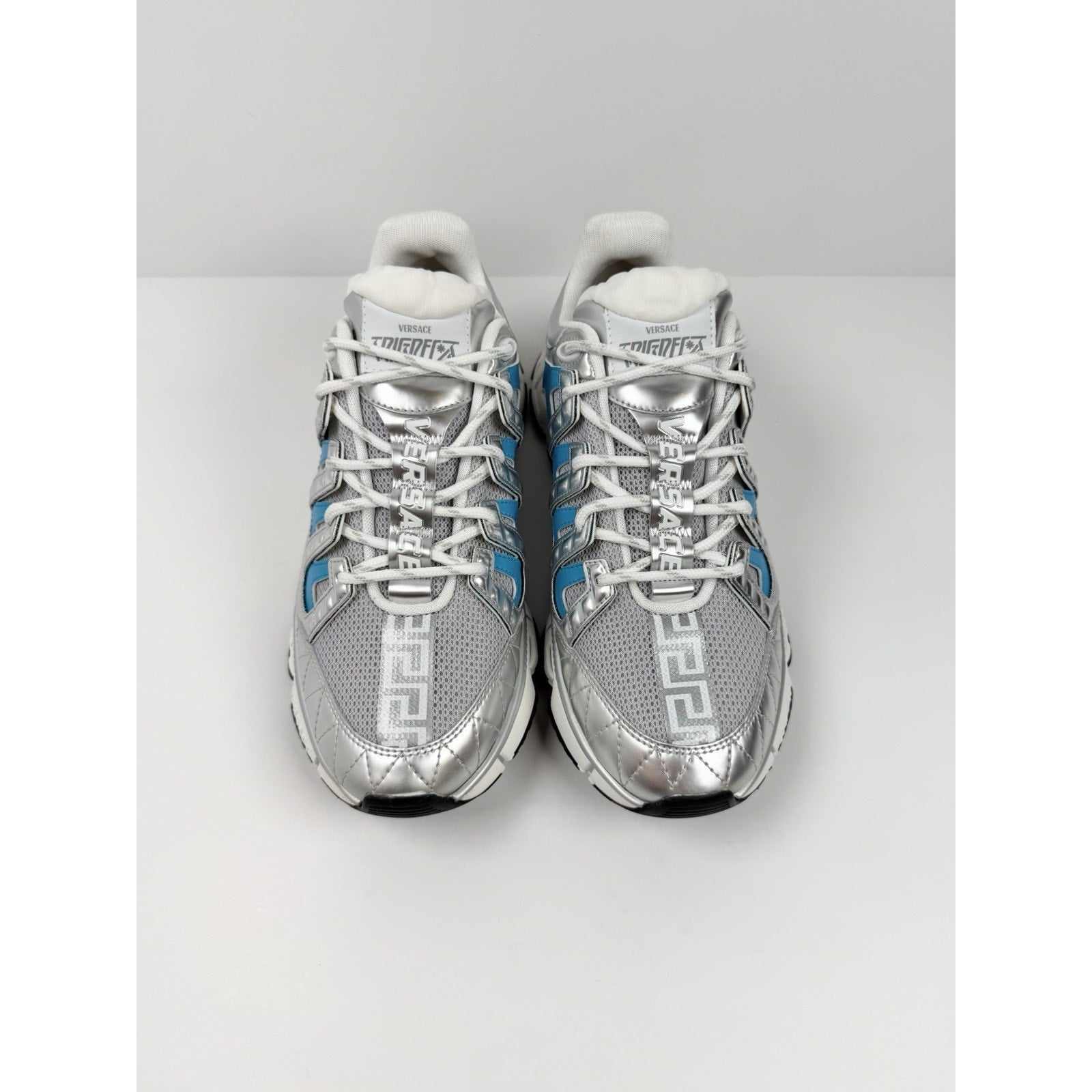Size 40EU/7US - Versace Trigreca Silver Blue Sneakers NEW
