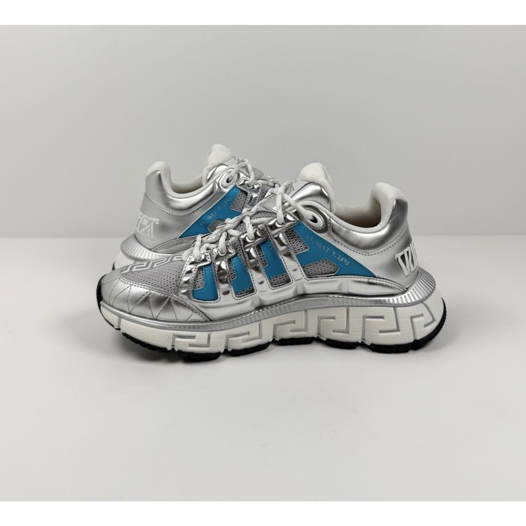 Size 40EU/7US - Versace Trigreca Silver Blue Sneakers NEW
