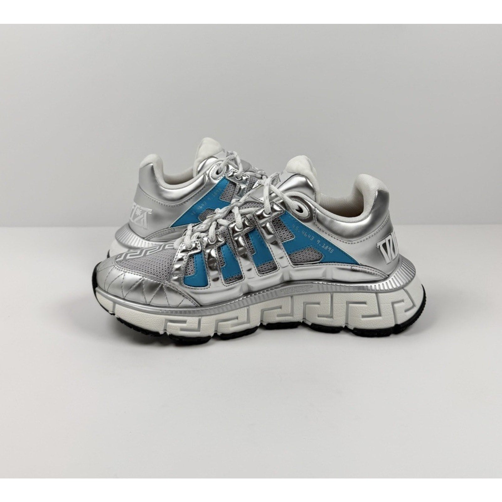 Size 40EU/7US - Versace Trigreca Silver Blue Sneakers NEW