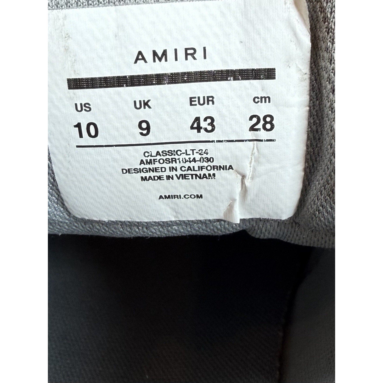 Size 43EU/10US - Amiri Classic Low Top Grey Sneakers