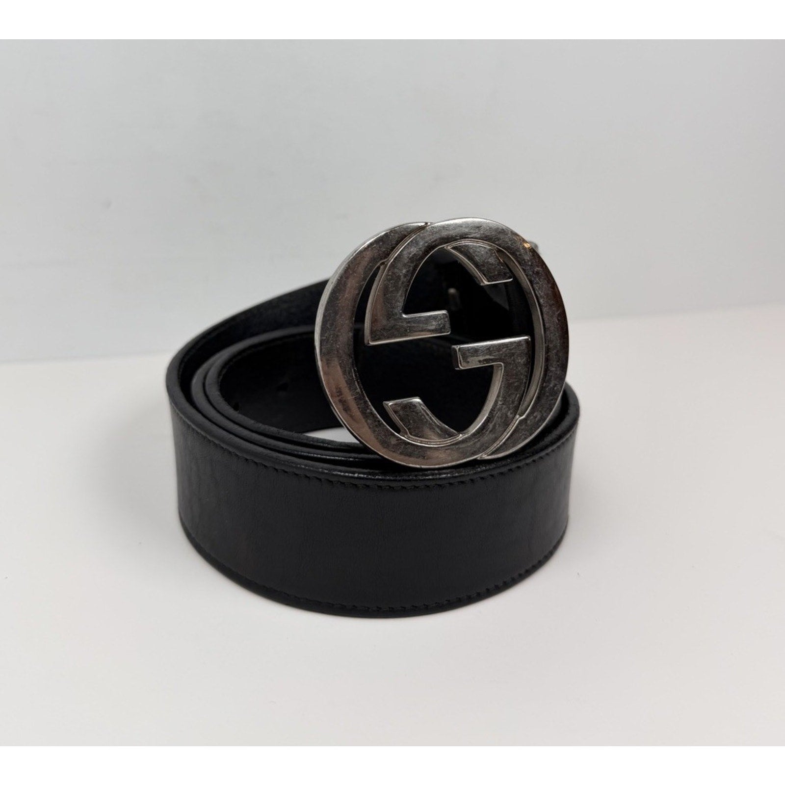 Size 100/40 - Gucci Black Silver Leather Interlocking G Buckle