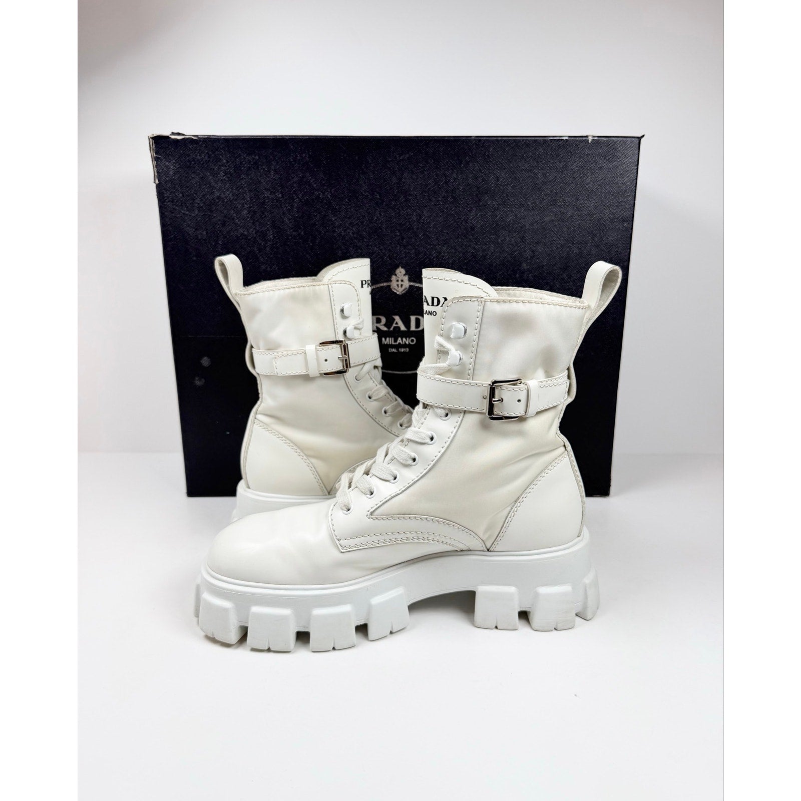 Size 9.5UK/10.5US - Prada Monolith Pouch Combat Boots