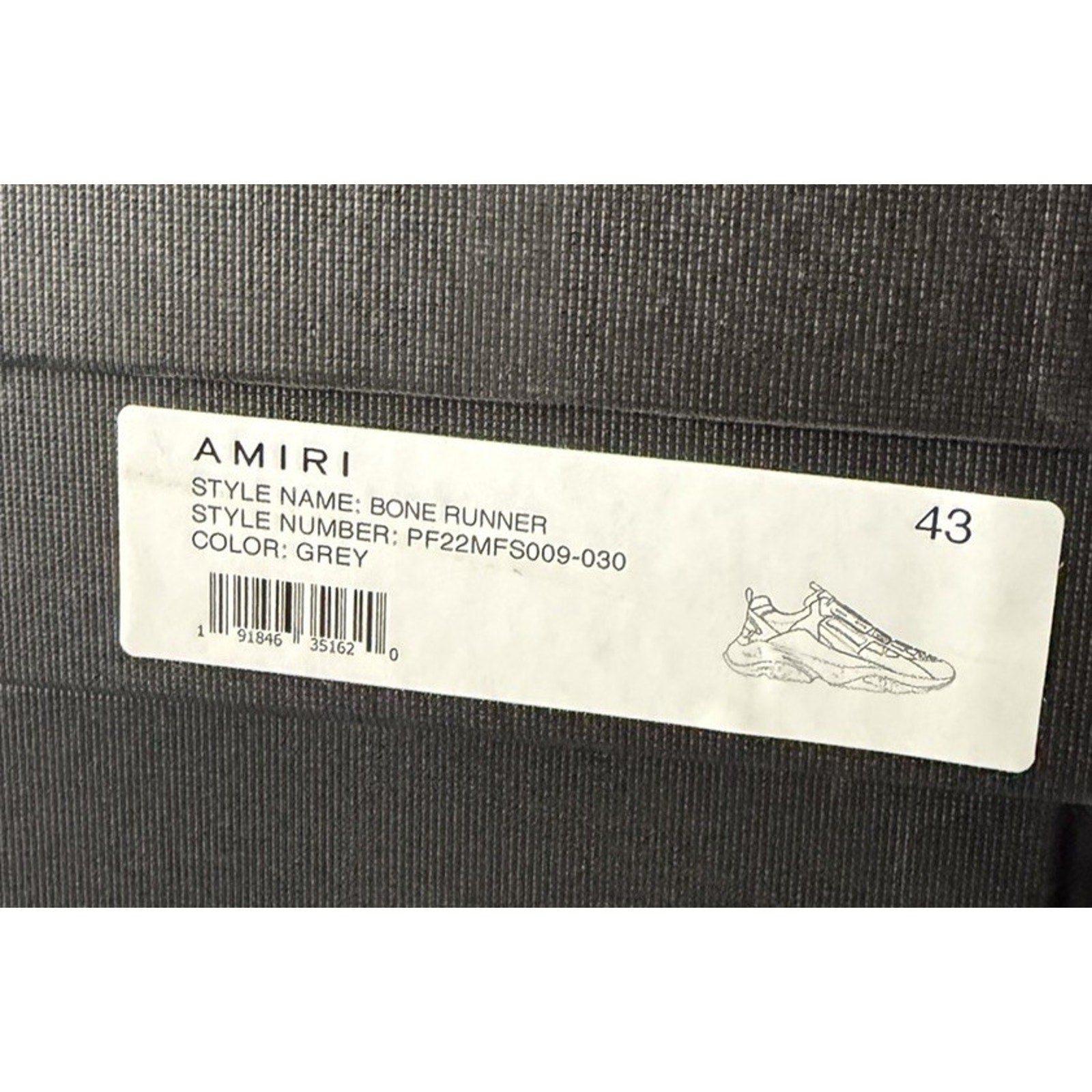 Size 43EU/10US - Amiri Bone Runner Grey White NEW
