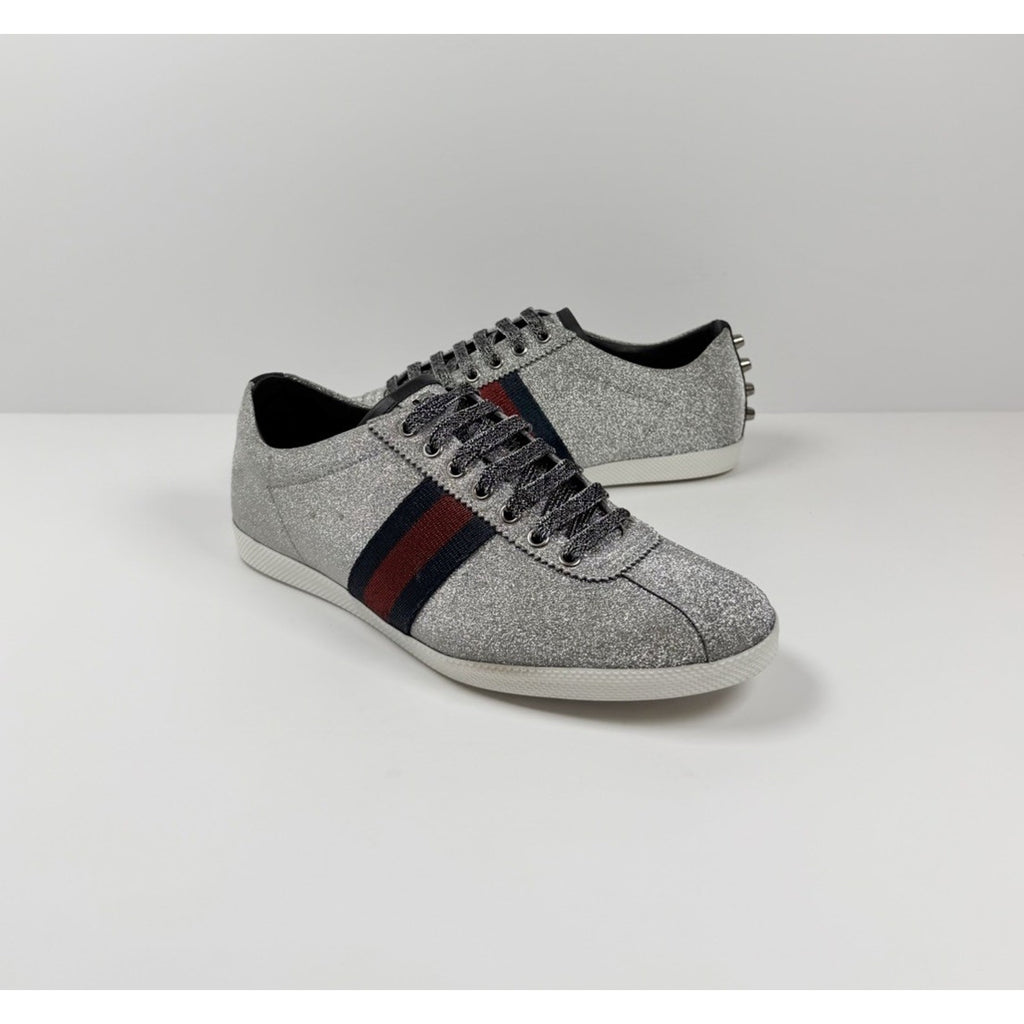 Size 8.5US - Gucci Bambi Web Silver Glitter Stud Sneakers