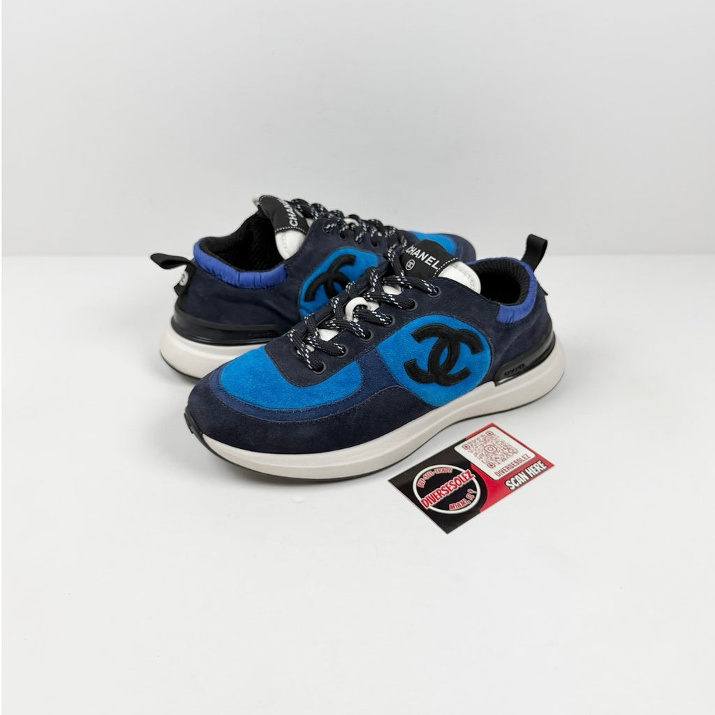 Size 7.5 Women - Chanel CC Logo Blue Suede Trainers