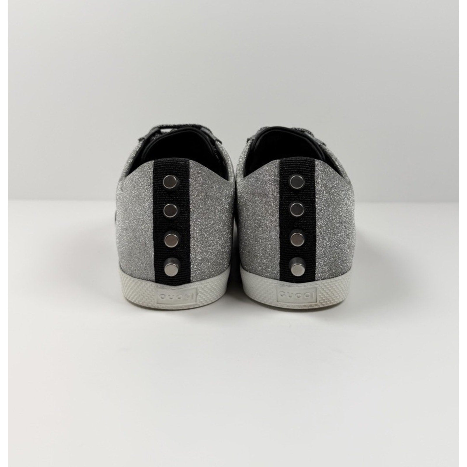 Size 8.5US - Gucci Bambi Web Silver Glitter Stud Sneakers