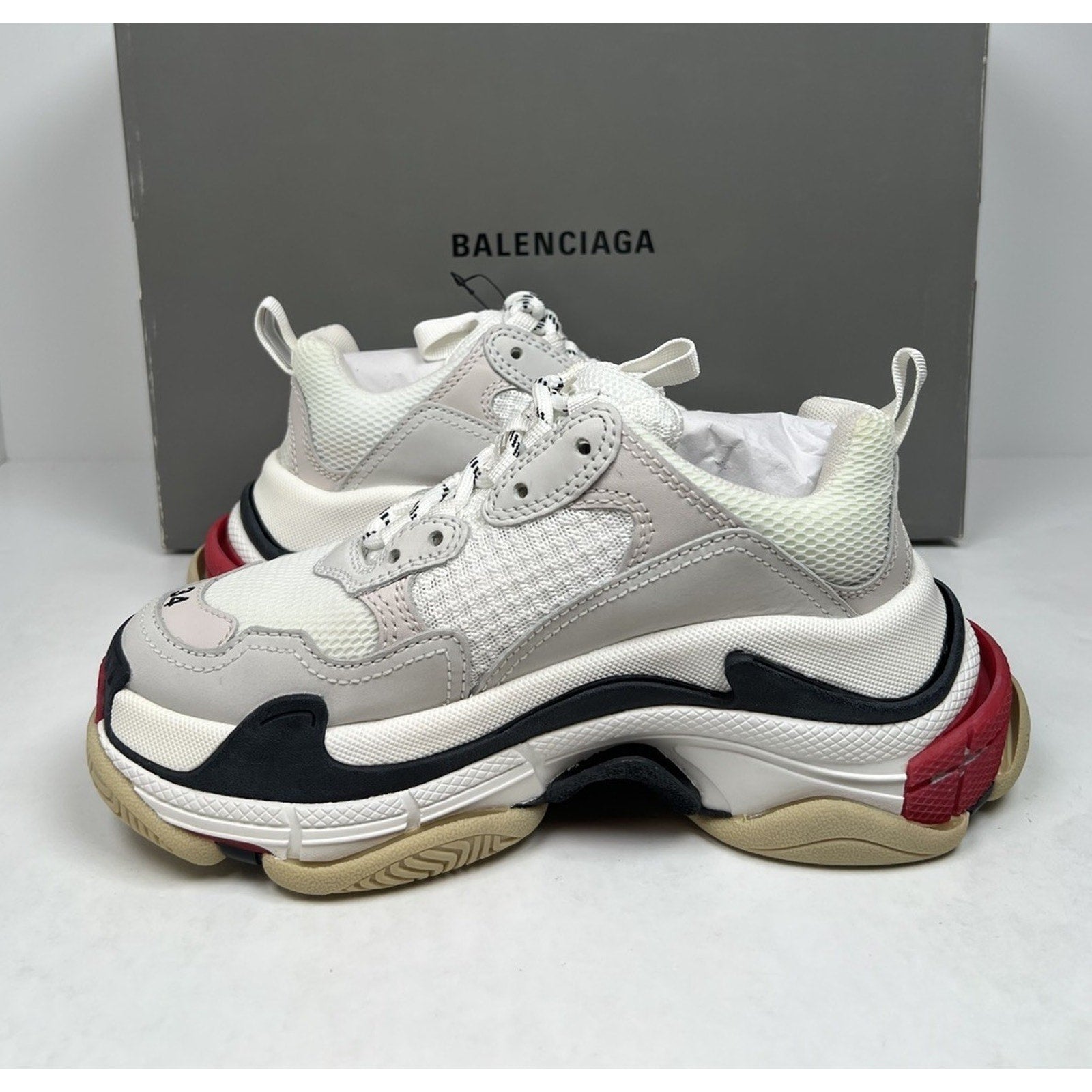 Size 34EU/4W - Balenciaga Triple S Distressed White NEW
