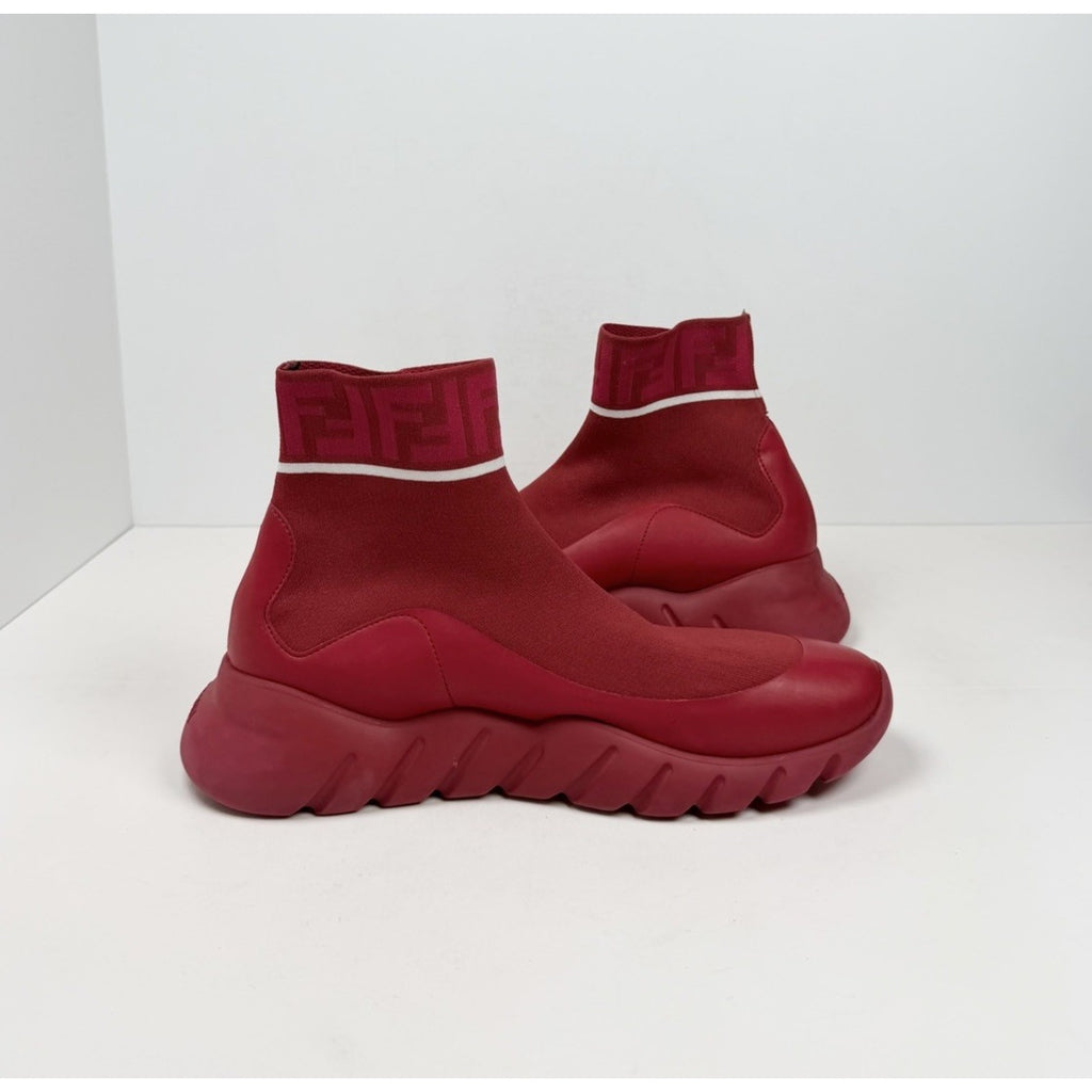 Size 7 - Fendi Technical Knit Logo Red High Top
