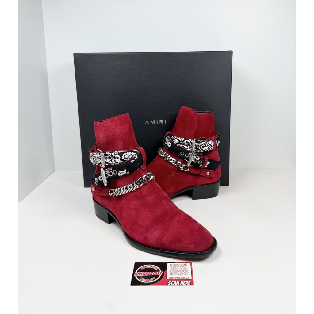 Size 8.5US - Amiri Chain Link Bandana Boots Merlot NEW