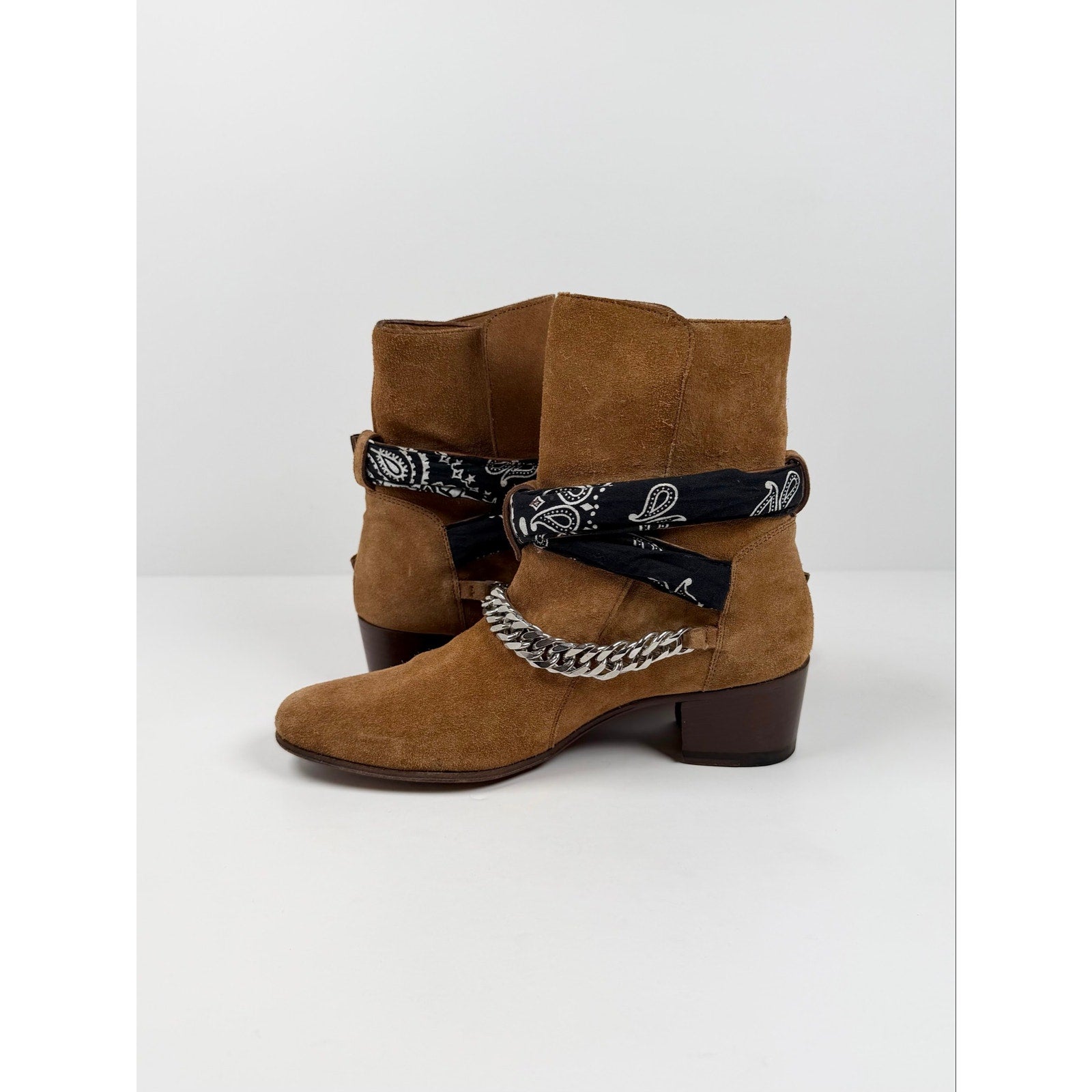 Size 37/7 - Amiri Bandana Chain Link Buckle Beige Boots