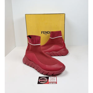 Size 7 - Fendi Technical Knit Logo Red High Top
