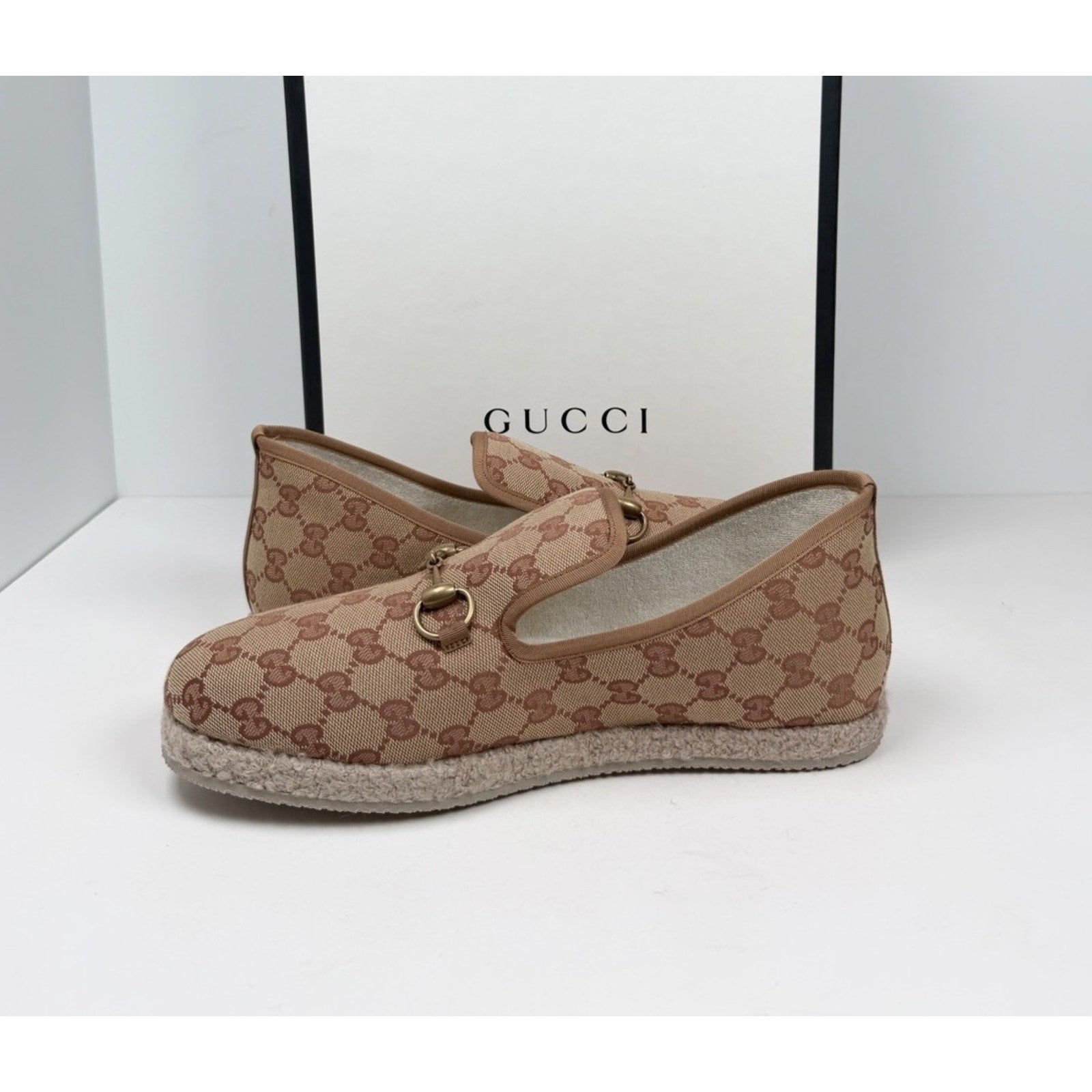 Size 8.5US - Gucci Horsebit Espadrille GG Canvas Loafers NEW