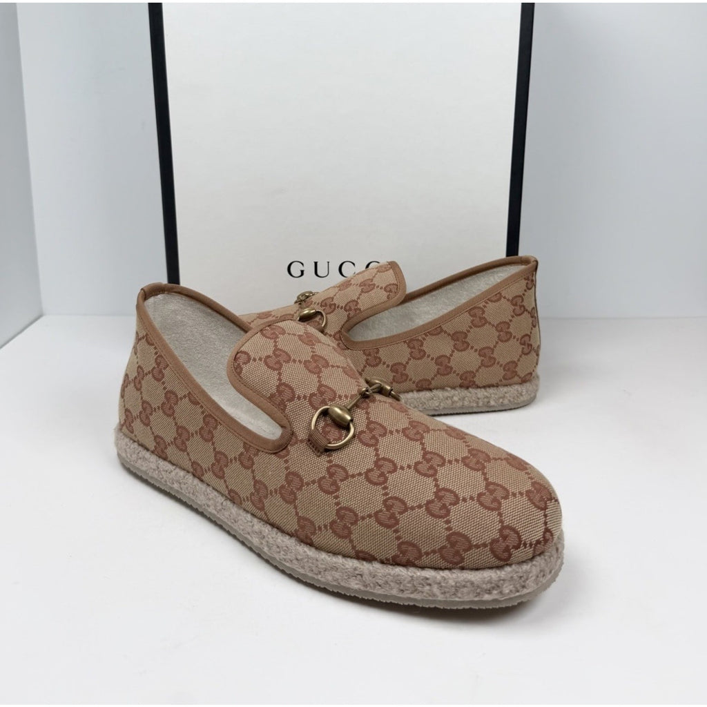 Size 8.5US - Gucci Horsebit Espadrille GG Canvas Loafers NEW