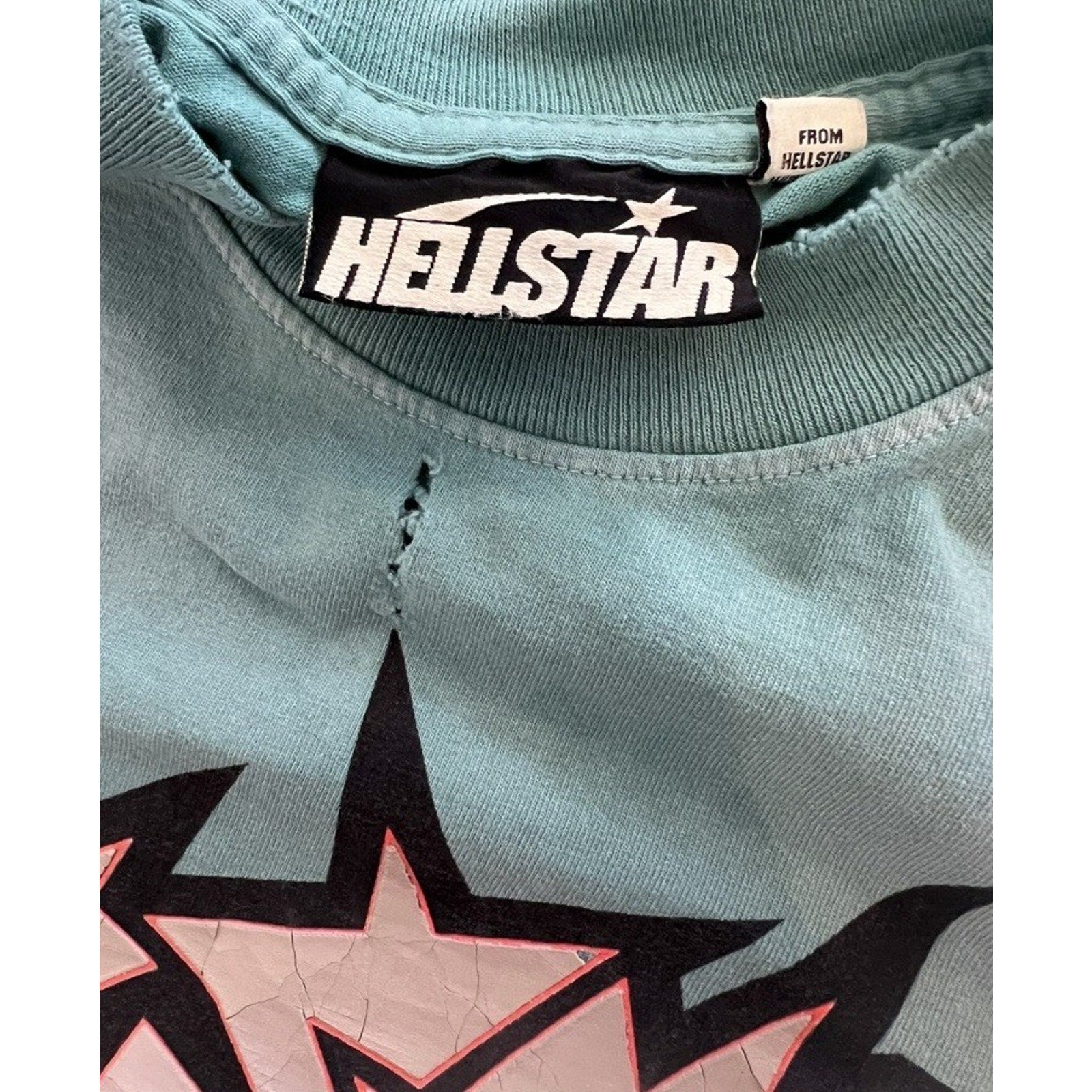 Size L - Hellstar Crack Print Faded Distressed Green NEW