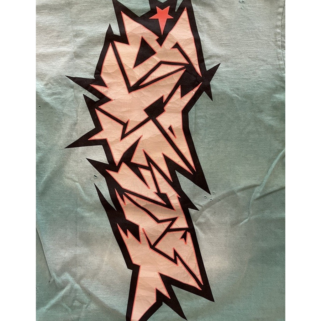 Size L - Hellstar Crack Print Faded Distressed Green NEW
