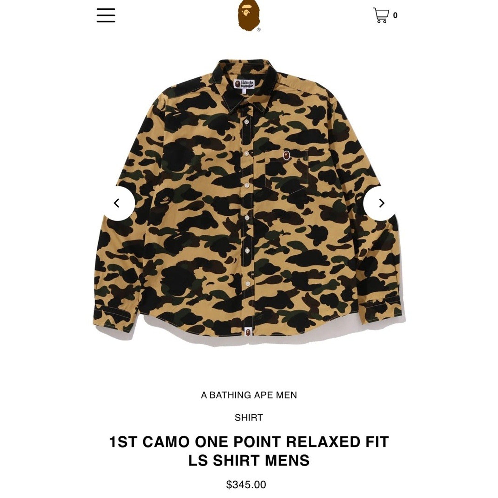 Size L - Bape Camo Button Up Camo Long Sleeve Shirt NEW!