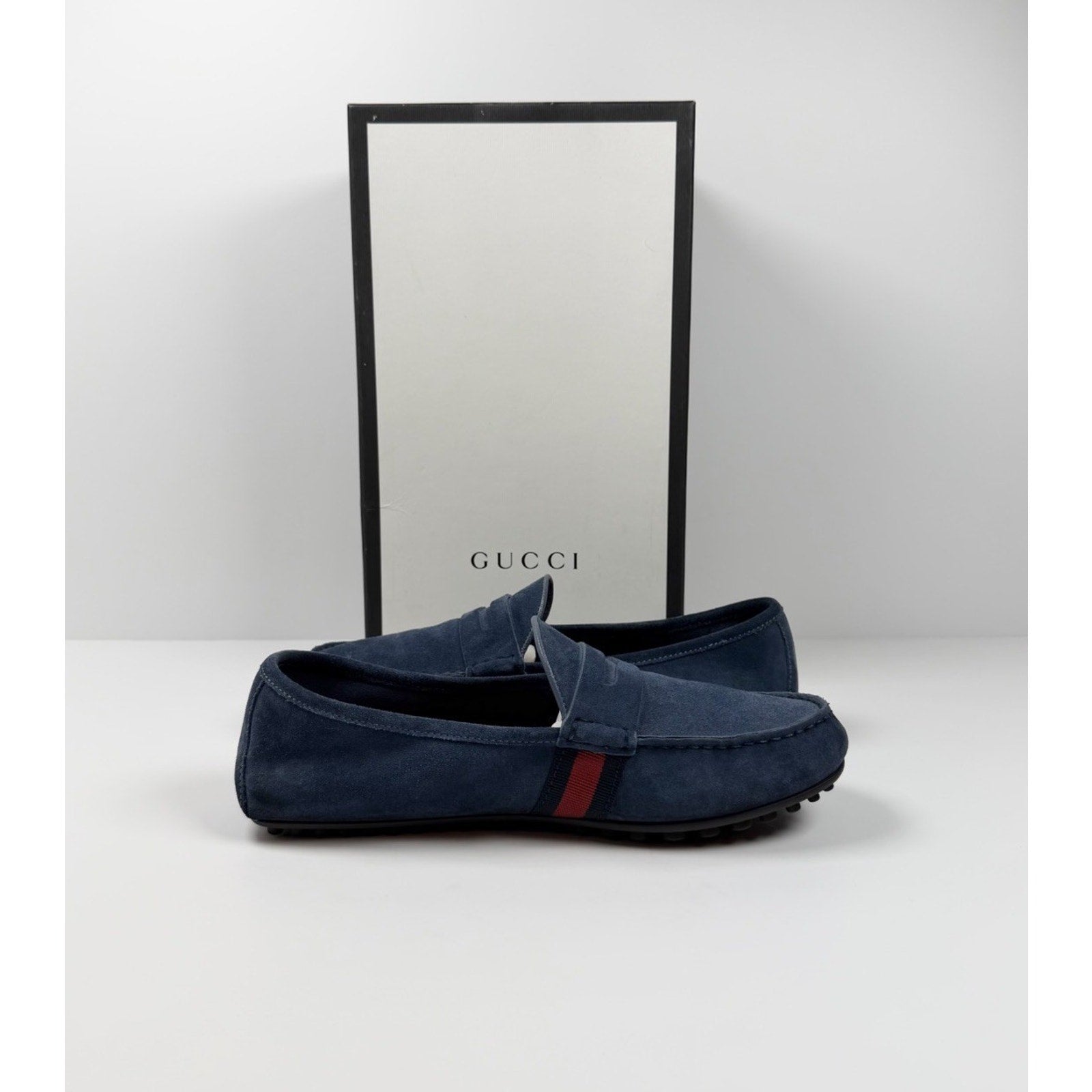 Size 9US - Gucci Blue Suede Web Accent Loafers