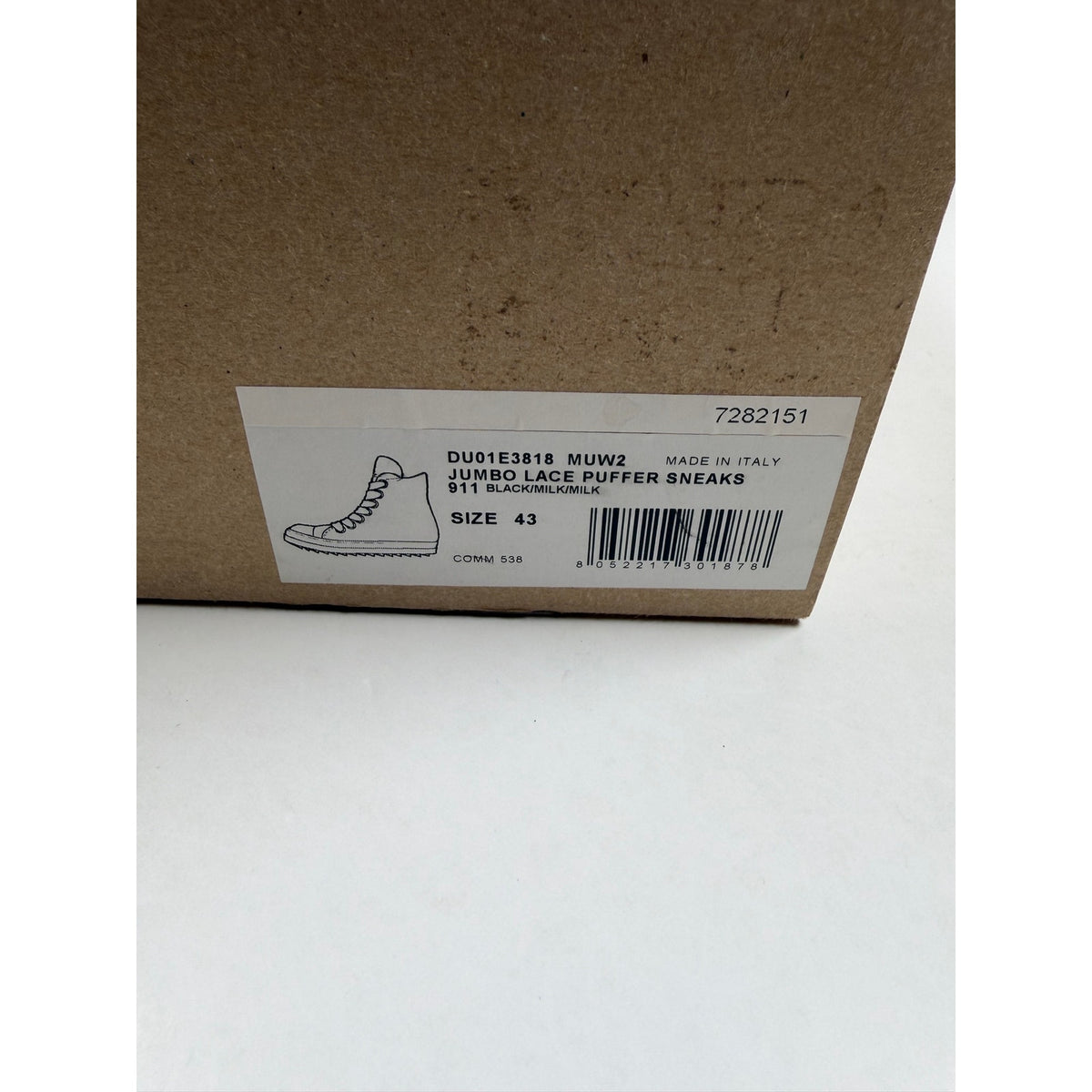 Size 43EU/10US - Rick Owen’s Jumbo Lace Puffer High