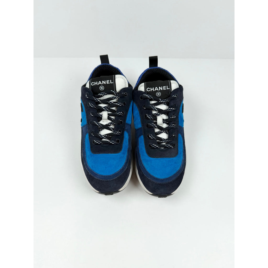 Size 7.5 Women - Chanel CC Logo Blue Suede Trainers