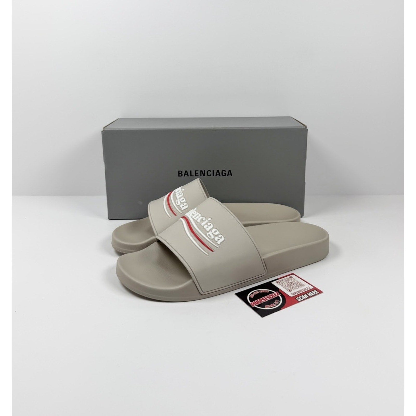 Size 10 - Balenciaga Beige Pool Campaign Logo Sandals NEW!