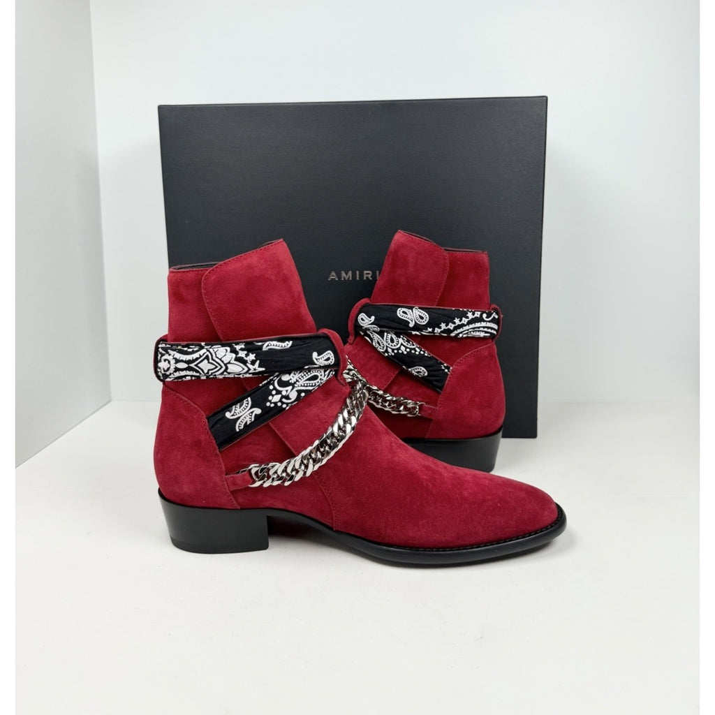 Size 7.5US - Amiri Chain Link Bandana Boots Merlot NEW