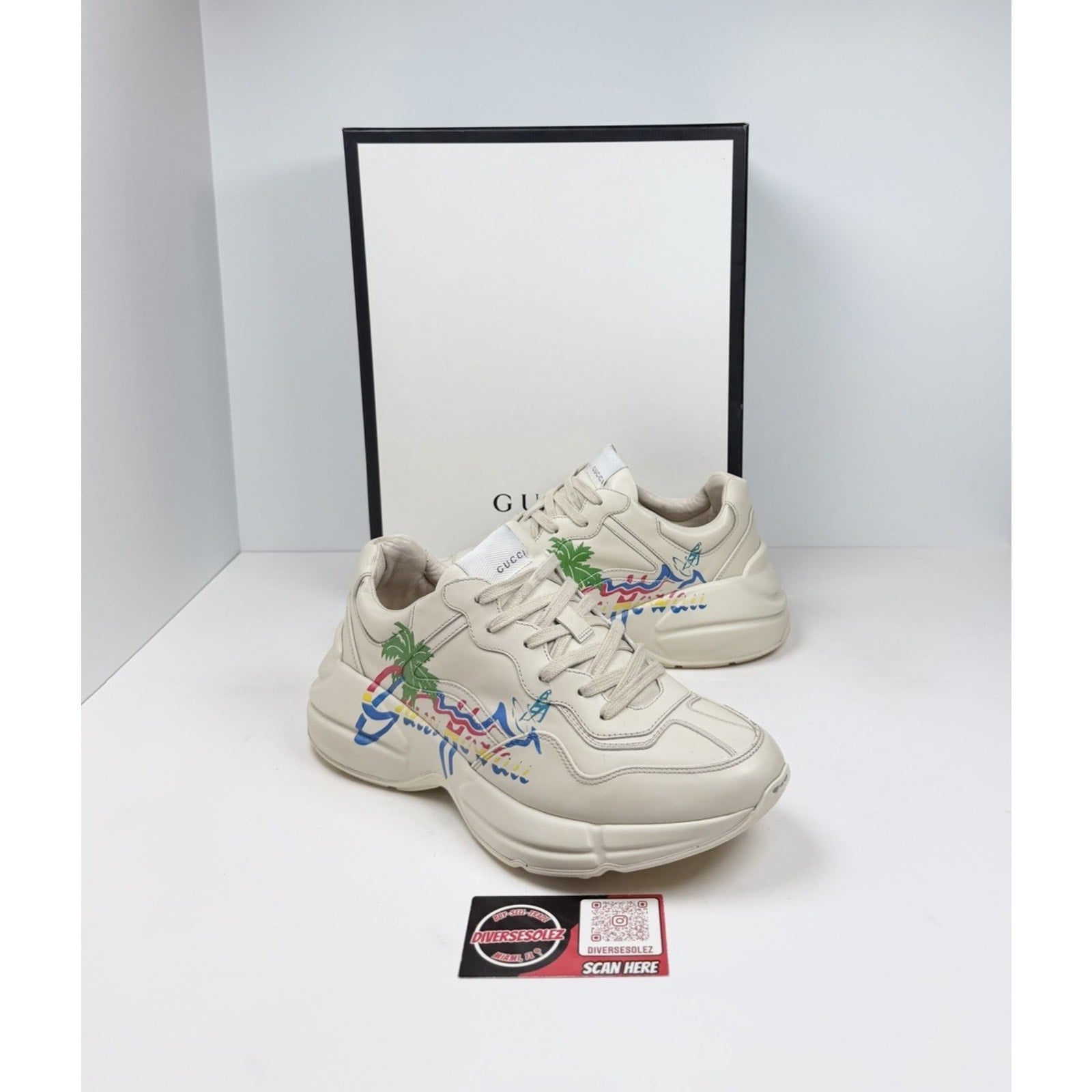 Size 7.5US - Gucci Rython Ivory Leather Hawaii