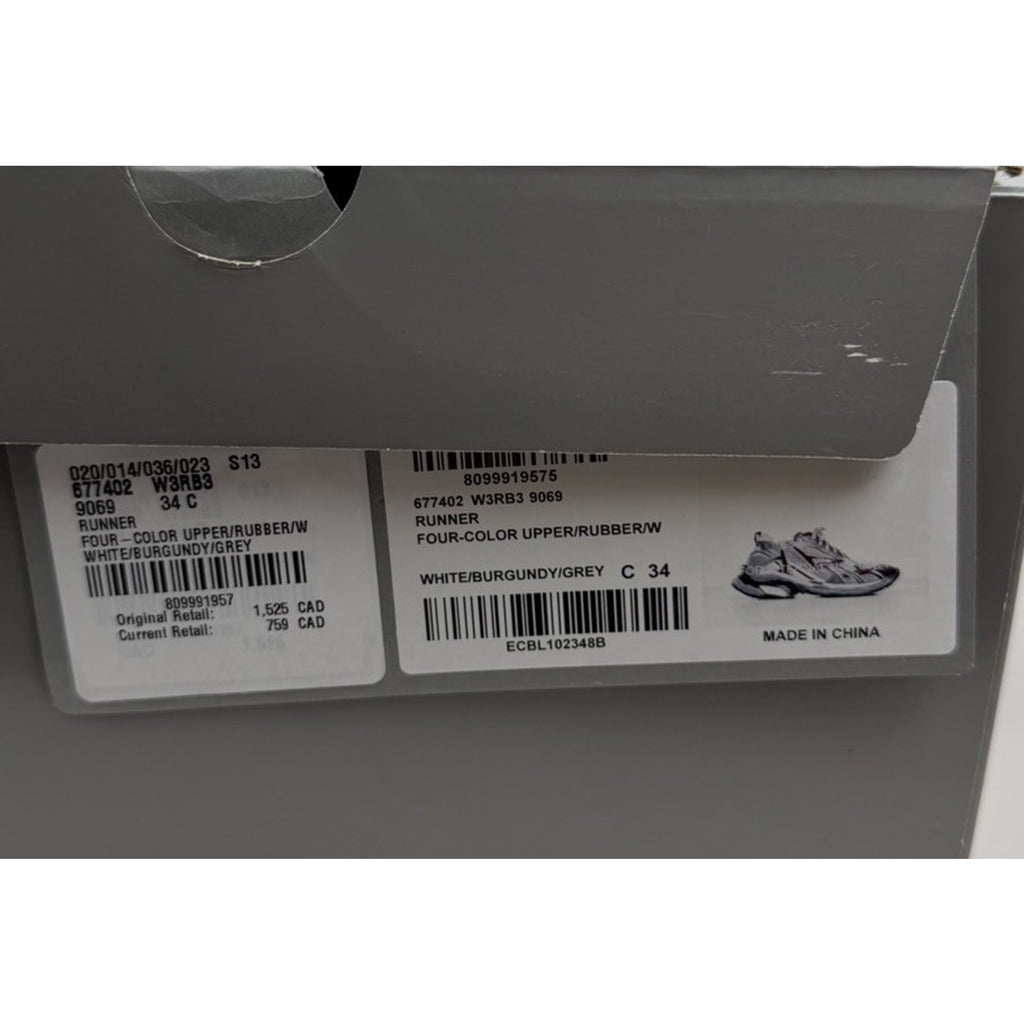 Size 34EU/4W - Balenciaga Runner Sneakers Burgundy NEW
