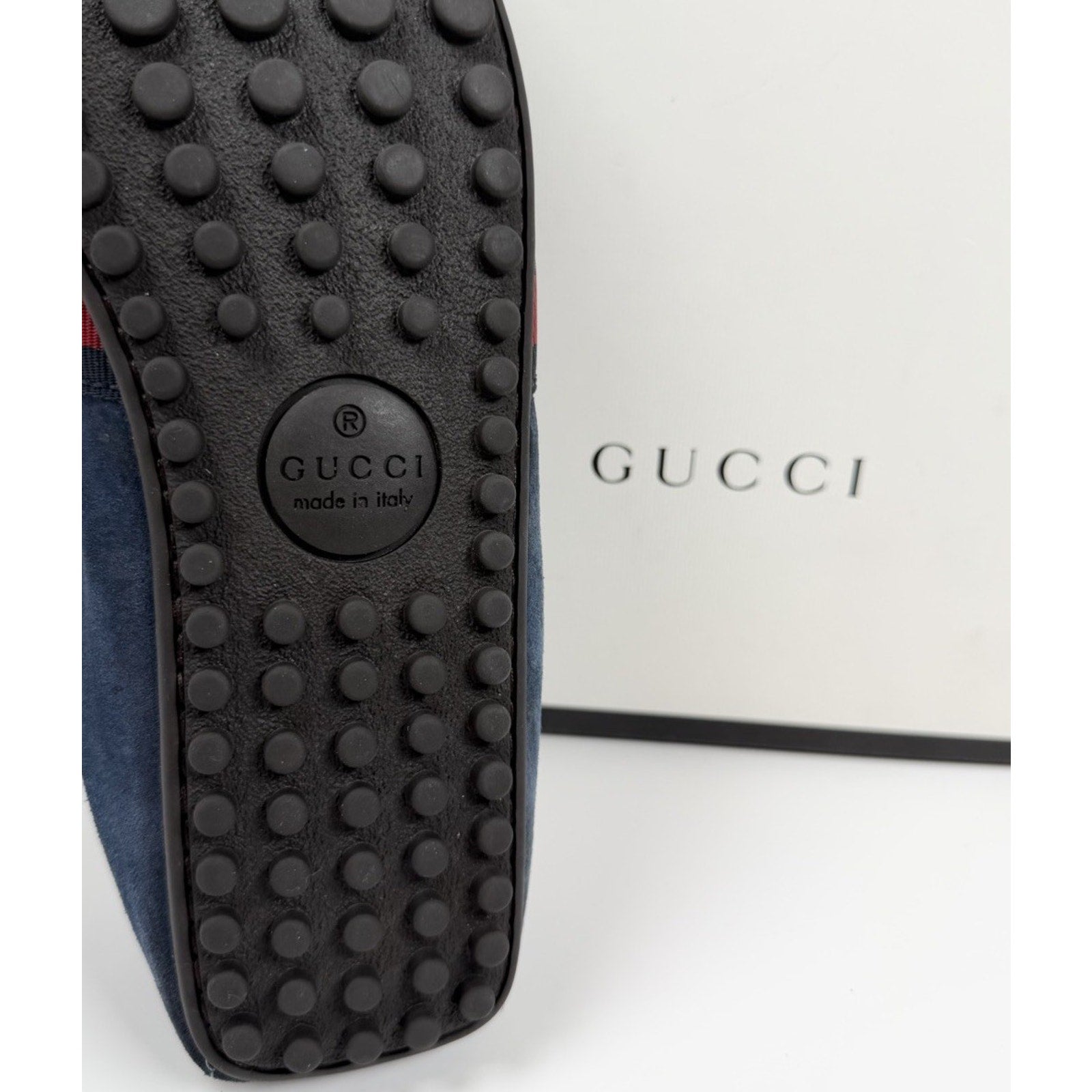 Size 9US - Gucci Blue Suede Web Accent Loafers
