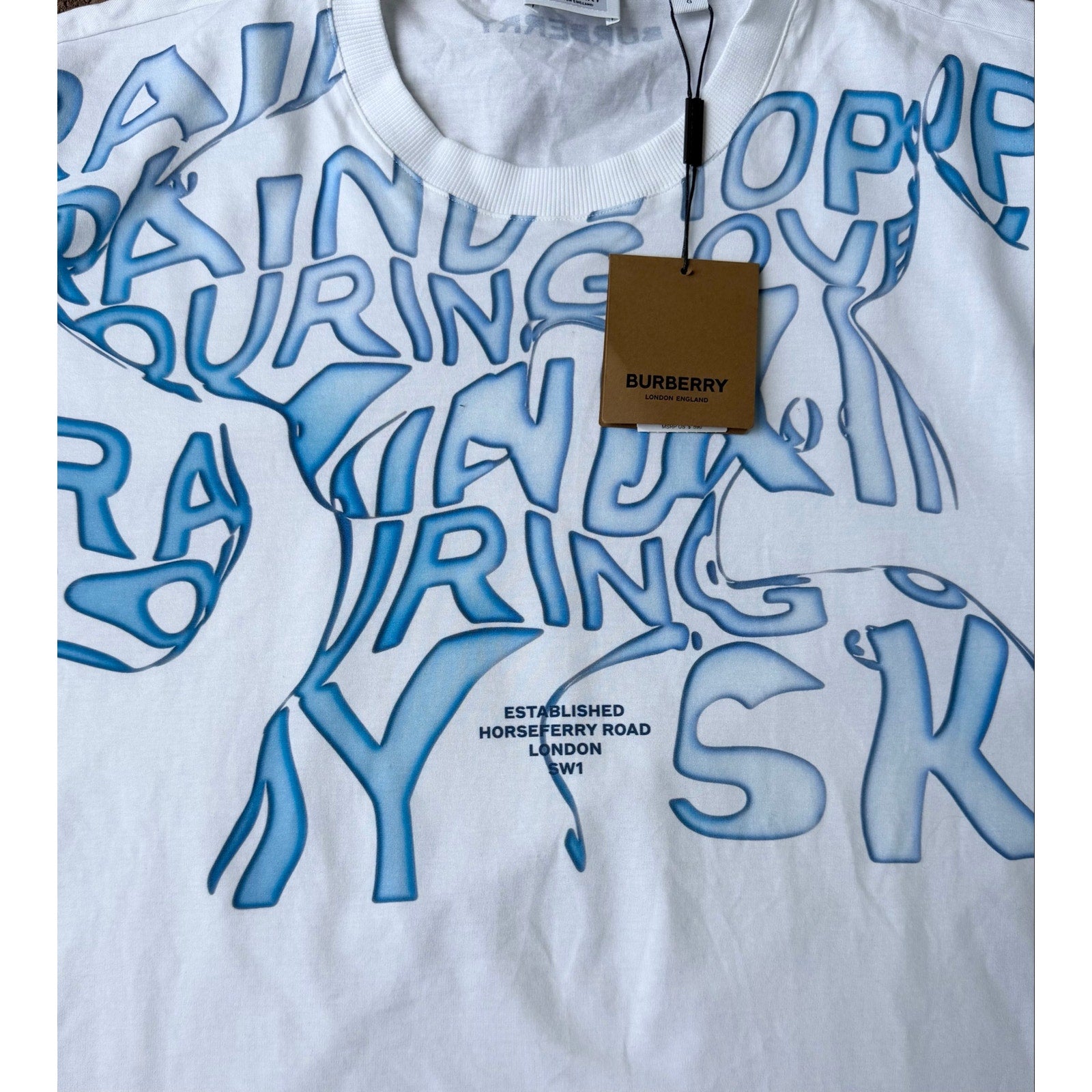 Size L - Burberry White Blue T shirt BRAND NEW!