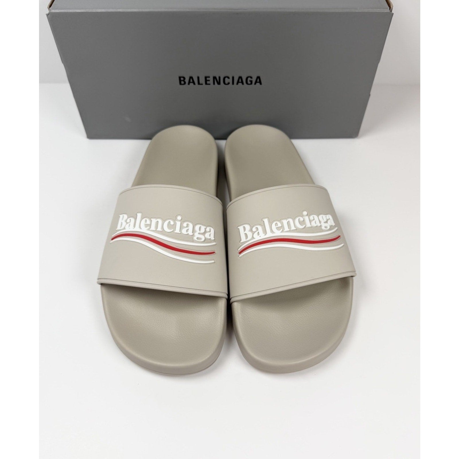 Size 9 - Balenciaga Beige Pool Campaign Logo Sandals NEW!