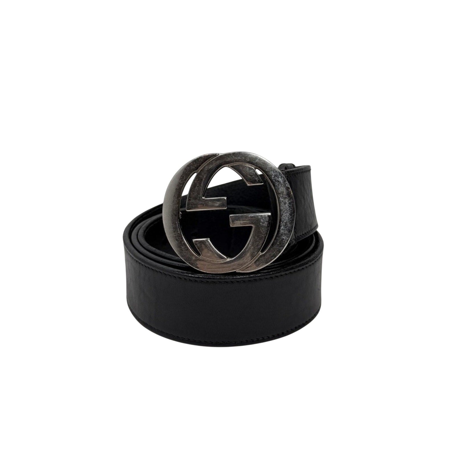 Size 100/40 - Gucci Black Silver Leather Interlocking G Buckle