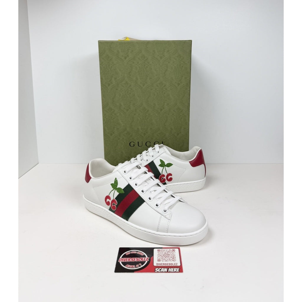 Size 4.5W - Gucci Ace Embroidered Cherry Leather NEW