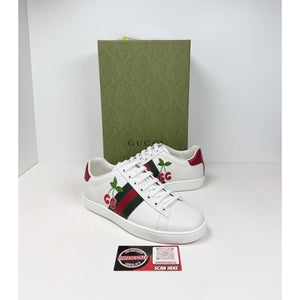 Size 4.5W - Gucci Ace Embroidered Cherry Leather NEW