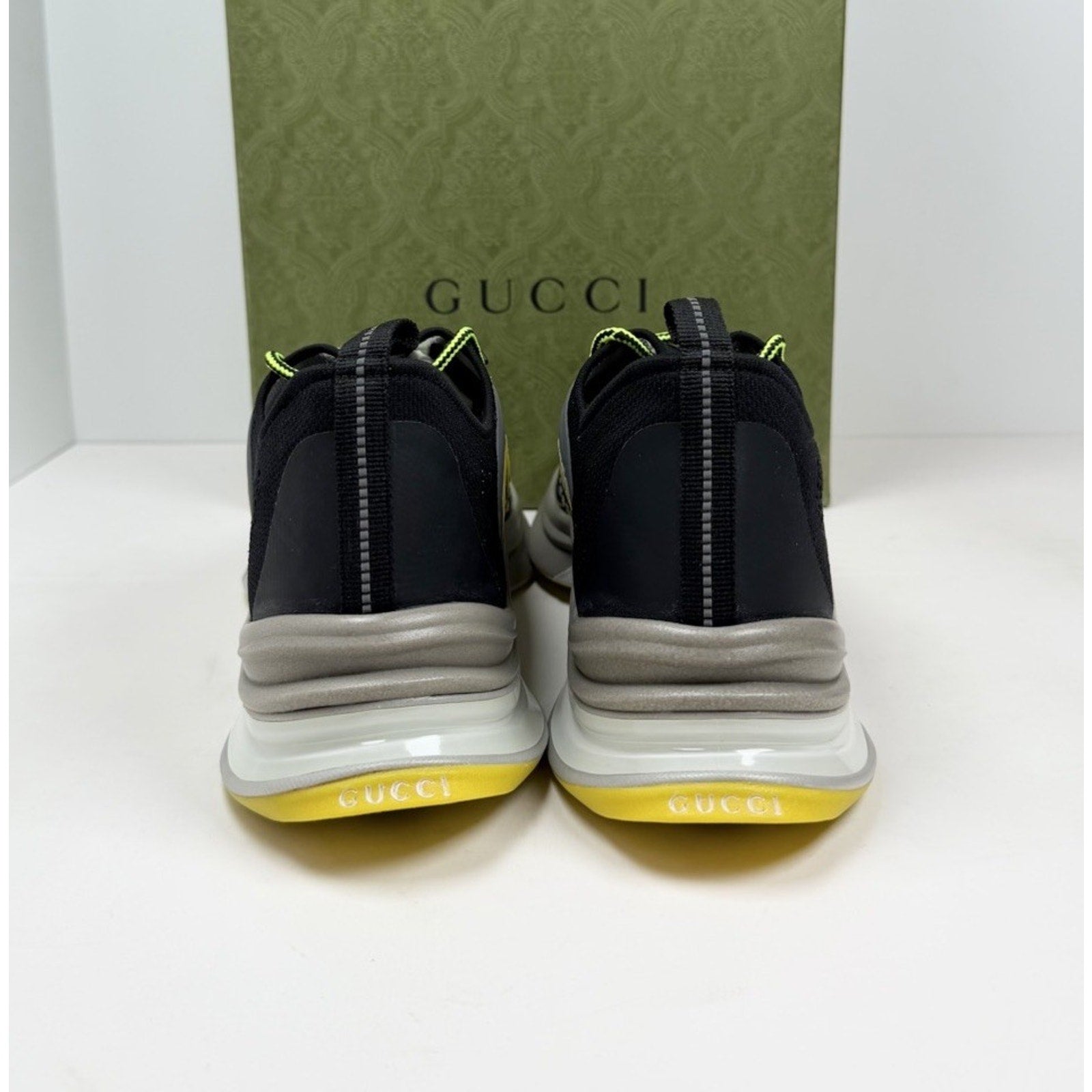 Size 11.5US - Gucci Run GG Black Yellow Knit NEW
