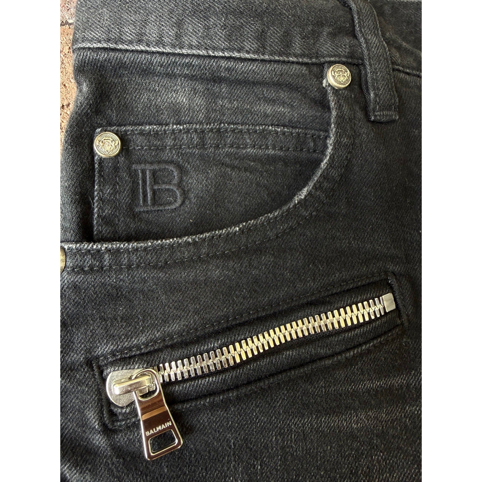 Size 32 - Balmain Biker Denim Distressed Jeans