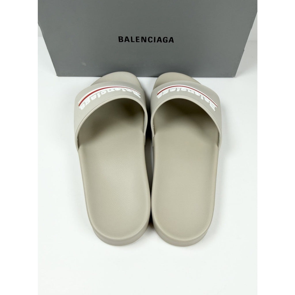 Size 9 - Balenciaga Beige Pool Campaign Logo Sandals NEW!