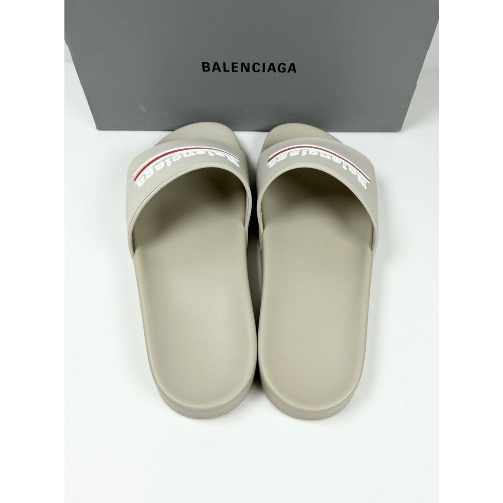 Size 9 - Balenciaga Beige Pool Campaign Logo Sandals NEW!
