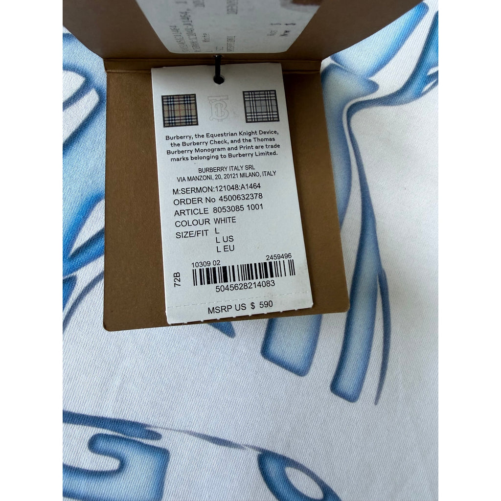 Size L - Burberry White Blue T shirt BRAND NEW!