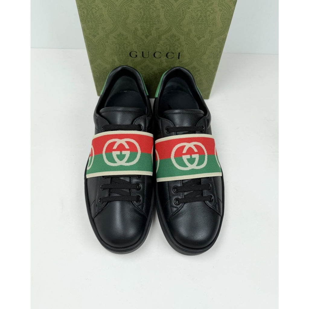 Size 8US - Gucci Ace Elastic Web Leather Sneakers