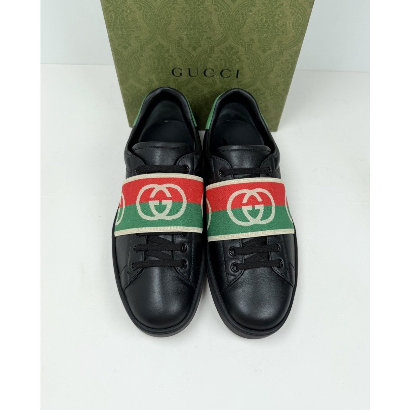 Size 8US - Gucci Ace Elastic Web Leather Sneakers