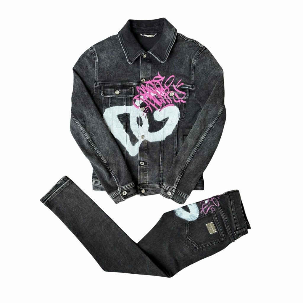 Size M - Dolce & Gabbana DG Graffiti Denim Jacket & Jeans Set