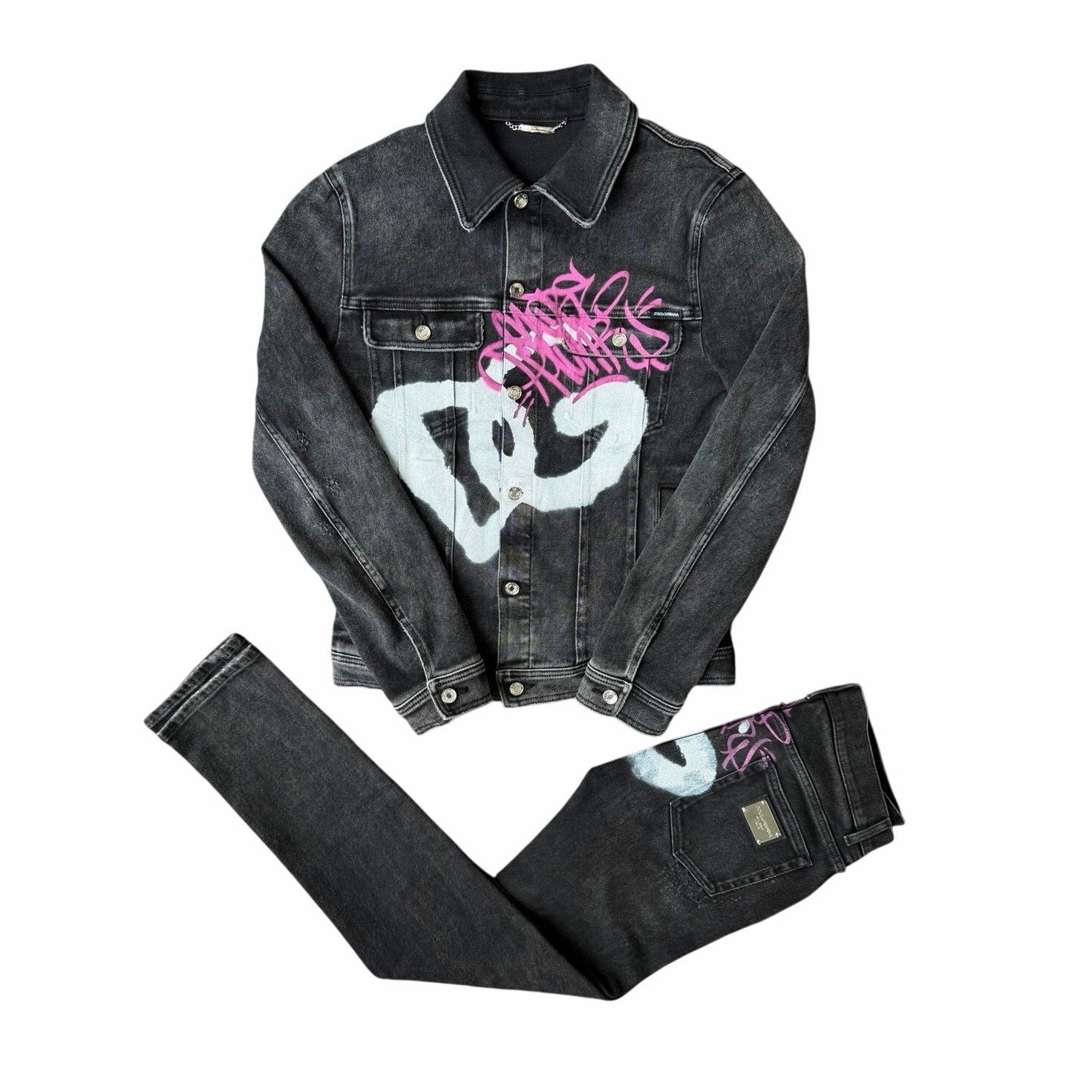 Size M - Dolce & Gabbana DG Graffiti Denim Jacket & Jeans Set